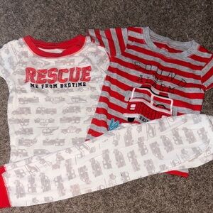 Carters Just One You Red & White Rescue Firetruck Kids Pajama Set 2T